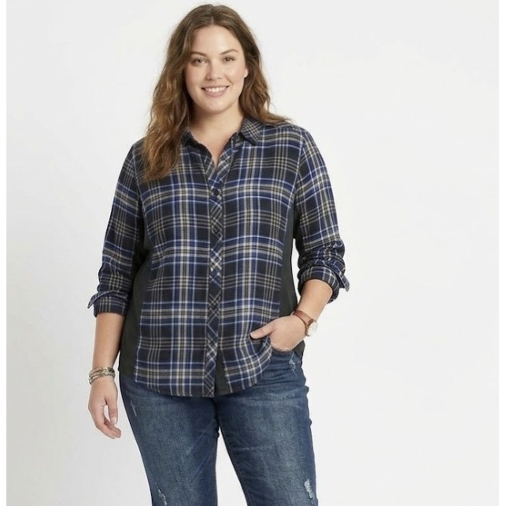 Finley size XL Blue Black Plaid Ultra Soft Long Sleeve Button Down Preppy Office